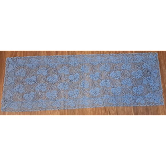 Blue Lace Table Runner Floral Dresser Scarf Country Cottage Farmhouse 40x14 - Picture 2 of 3